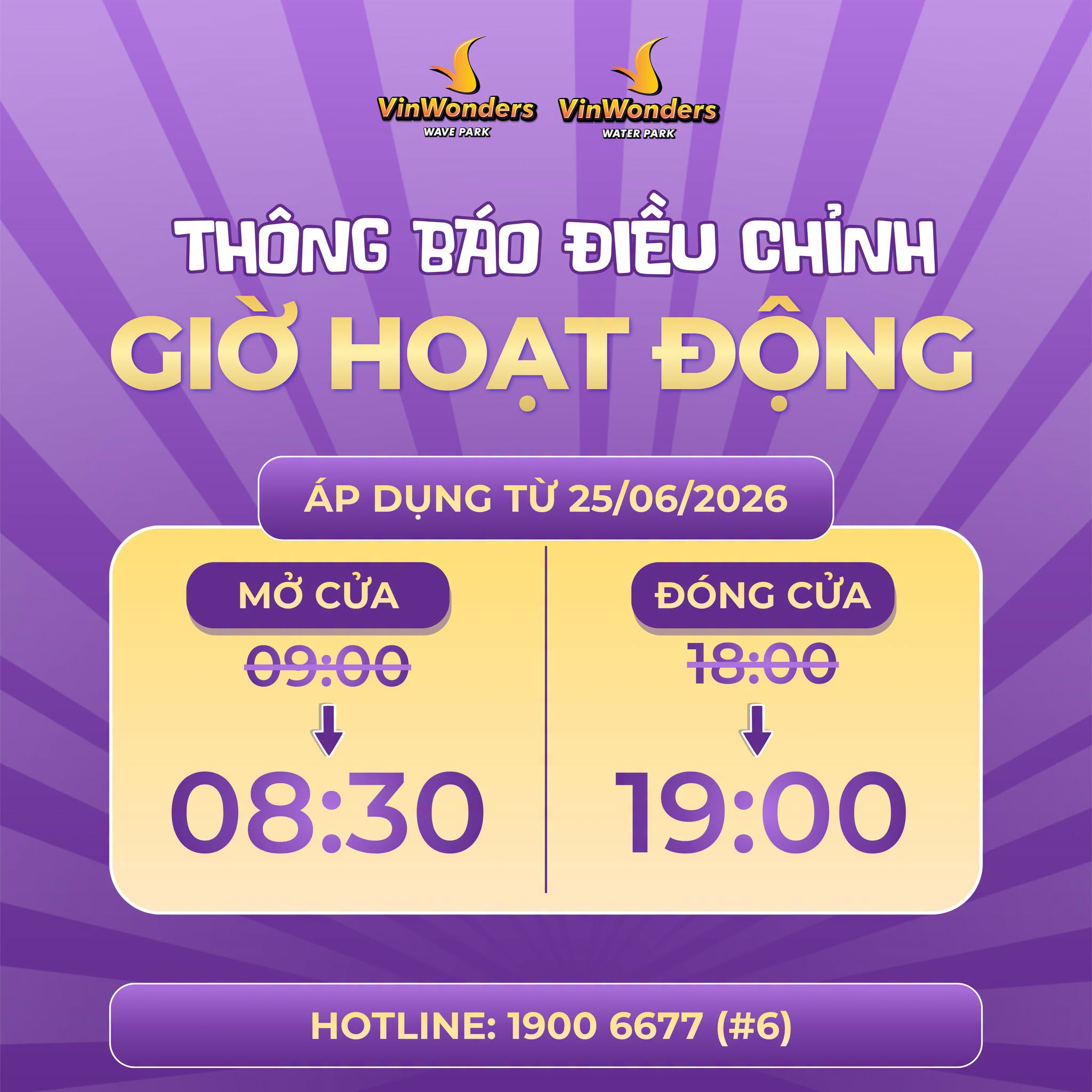 📢 VINWONDERS WATER PARK & VINWONDERS WAVE PARK CẬP NHẬT GIỜ VẬN HÀNH MỚI